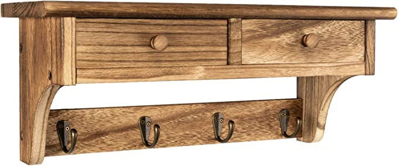 Sfugno Coat Hooks Wall Mounted, Rustic Wood Coat Rack Shelf with 4 Hooks,  Farmhouse Wall Coat Rack for Entryway,Livingroom and Bedroom,Brown 