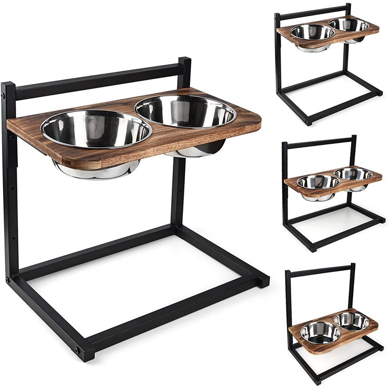 Sfugno Dog Food Bowls Raised Dog Bowl Stand Feeder Adjustable Elevated 3  Heights 5in 9in 13in with Stainless Steel Food Elevated Dog Bowls