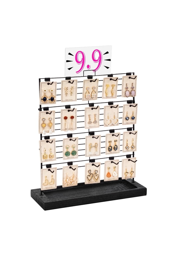 Earring Display Stands for Selling, Wood Jewelry Display with 20 Removable Hooks,Earring Rack Holder Stand for Earring Cards,Black