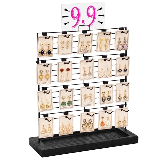 Sfugno Earring Display Stands for Selling, Wood Jewelry Display with 20 Removable Hooks,Earring Rack Holder Stand for Earring Cards,Black