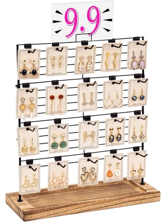 Earring Display Stands for Selling, Wood Jewelry Display with 20 Removable Hooks,Earring Rack Holder Stand for Earring Cards,Brown