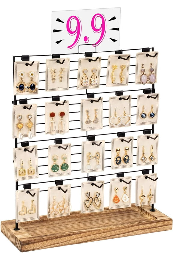 Earring Display Stands for Selling, Wood Jewelry Display with 20 Removable Hooks,Earring Rack Holder Stand for Earring Cards,Brown