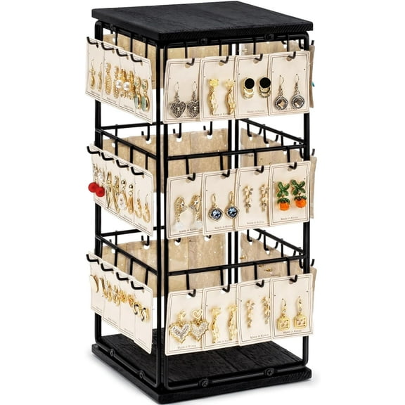 Sfugno Earring Holder Organizer for Women,Earring Rack Storage with 48 Hooks ,Jewelry Organizer Stand with Wood Base for Ring,Earrings,Ear Stud,Bracelets