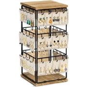 Sfugno Earring Holder Organizer for Women,Earring Rack Storage with 48 Hooks ,Jewelry Organizer Stand with Wood Base for Ring,Earrings,Ear Stud,Bracelets