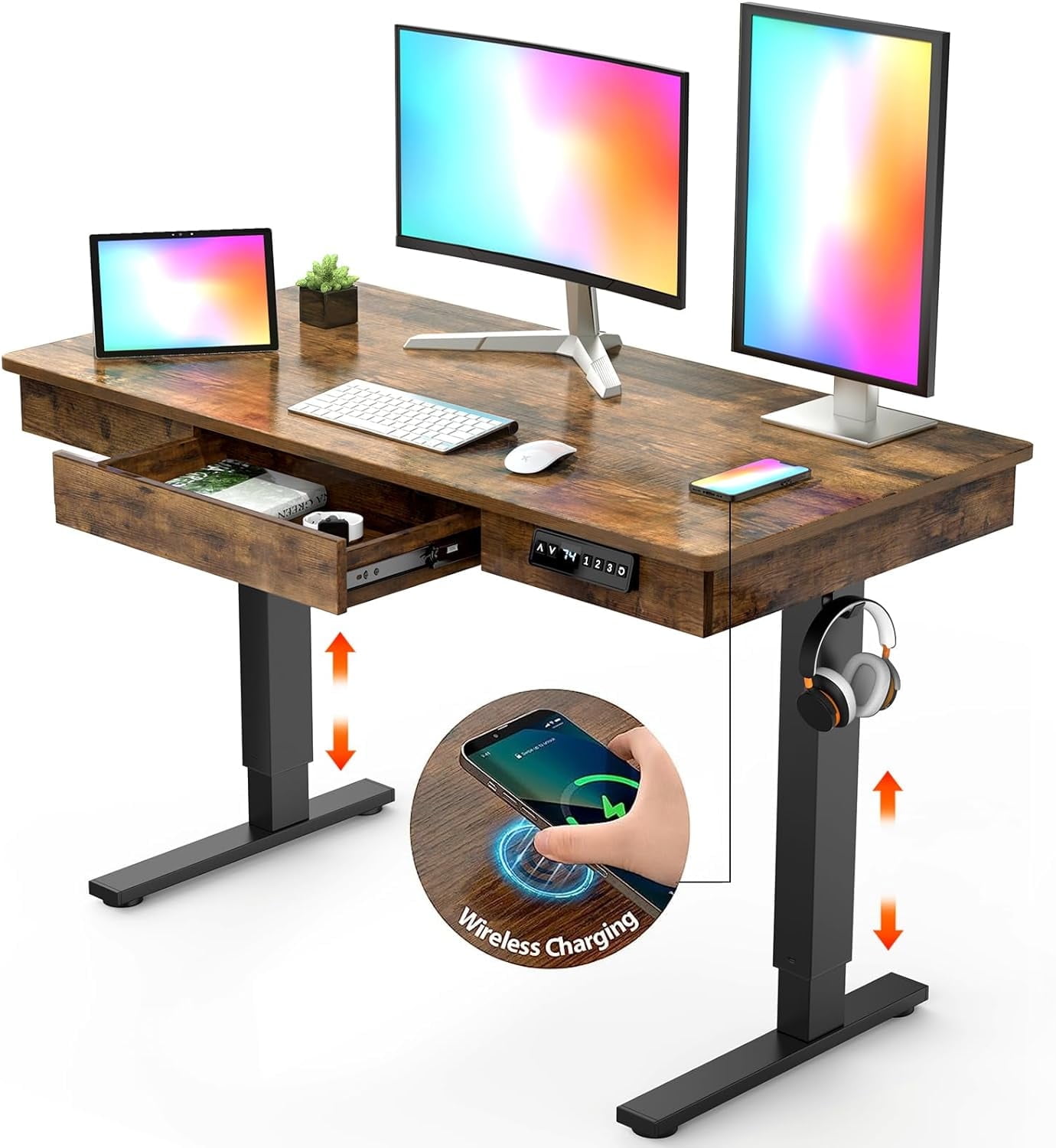 Sfugno Electric Standing Desk with Stoarge, Height Adjustable