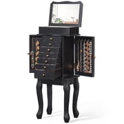 Jewelry Armoire,Standing Jewelry Cabinet with 7 Drawers,2 Side Doors and Top Flip Makeup Mirror,Black