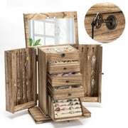 Jewelry Box, Jewelry Case for Women, Rustic Wooden Jewelry Boxes and Organizers with Lock , 4-Layer Jewelry Organizer Box for Rings, Earrings, Necklaces, Bracel