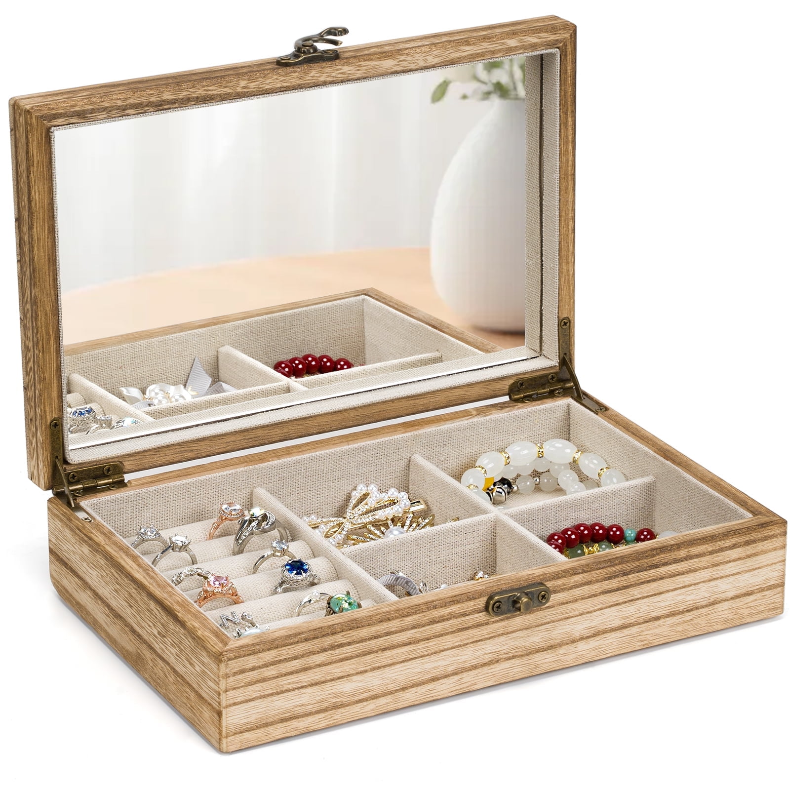 Sfugno Jewelry Box Organizer for Women, Wood Jewelry Storage Case