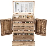 Jewelry Box,  6-Tier Large Wooden Jewelry Organizer Boxes for Women, Wood jewlery Storage Display for Rings Earrings Necklaces,Brown