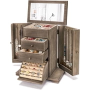 Jewelry Box, 4 Layer Wooden Jewelry Boxes for Women, Jewelry Organizer Box Display for Rings Earrings Necklaces Bracelets,Weathered Gray