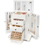Sfugno Jewelry Box, 4 Layer Wooden Jewelry Boxes for Women, Jewelry Organizer Box Display for Rings Earrings Necklaces Bracelets,Weathered White