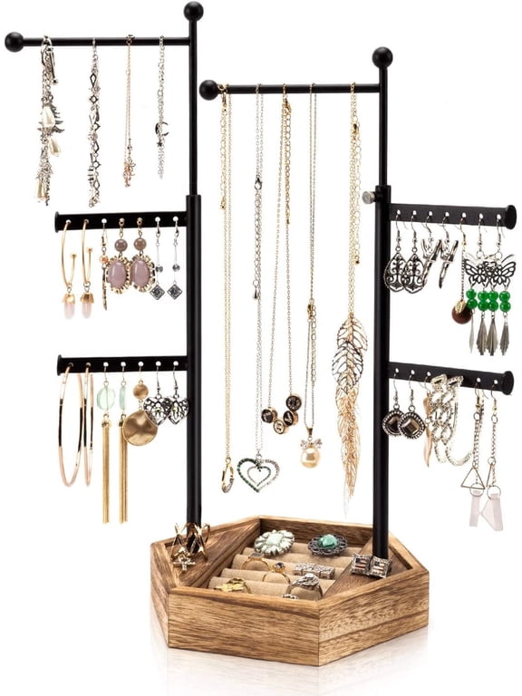 Jewelry Organizer Stand, 6 Tier Jewelry Holder with Adjustable Height Organizer for Display & Storage for Earrings Ring Bracelet and NecklaceRustic Brown