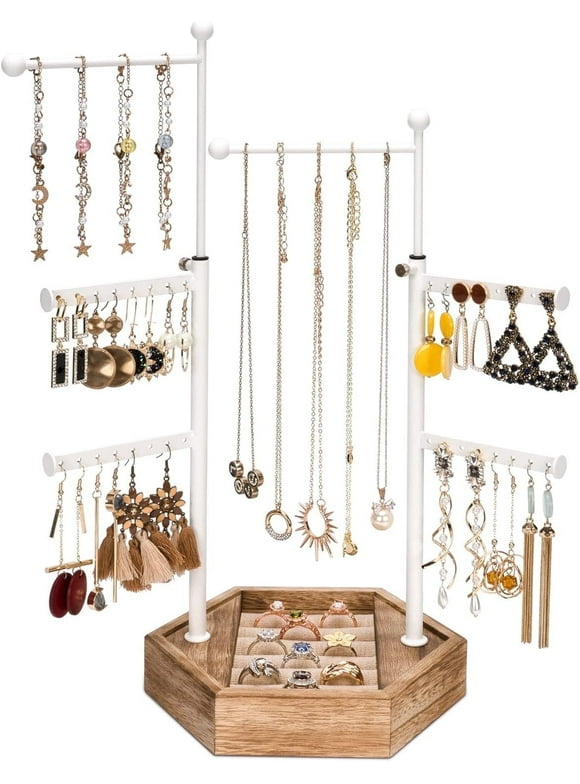 Jewelry Organizer Stand - 6 Tier Jewelry Rack with Adjustable Height Necklace Holder Organizer Display & Storage for Earrings Ring Bracelet