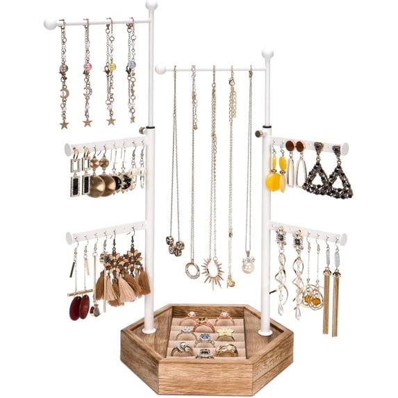 Sfugno Jewelry Organizer Stand - 6 Tier Jewelry Rack with Adjustable Height Necklace Holder Organizer Display & Storage for Earrings Ring Bracelet