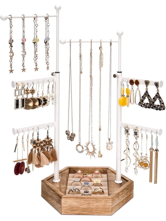 Jewelry Organizer Stand - 6 Tier Jewelry Rack with Adjustable Height Necklace Holder Organizer Display & Storage for Earrings Ring Bracelet