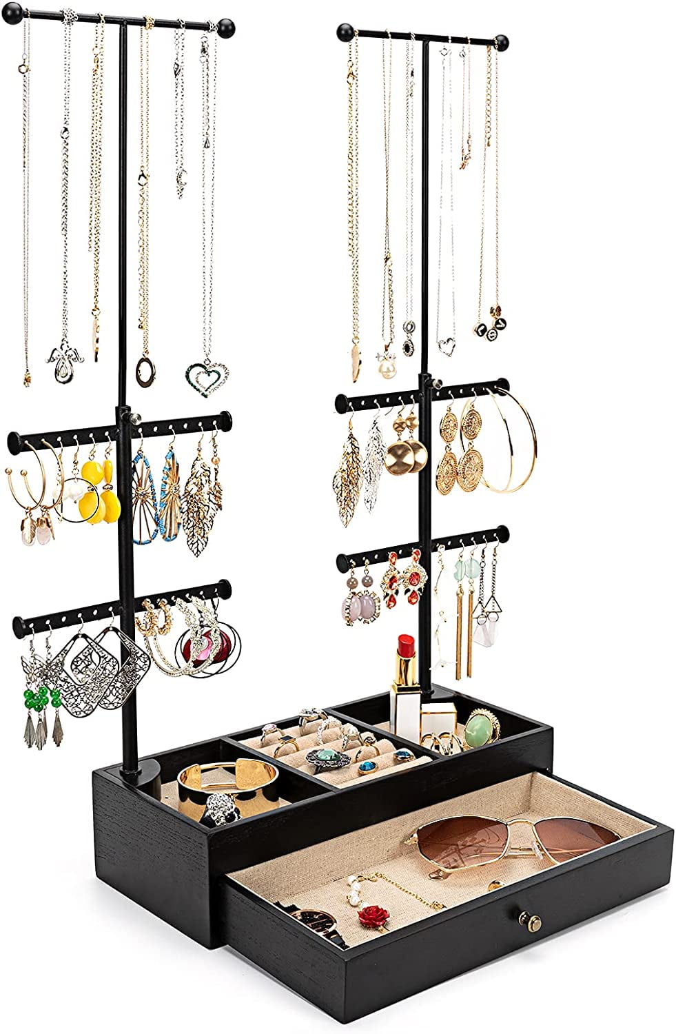 Sfugno Wood Jewelry Organizer with Double Rods, 6 Tier Hanging Display ...