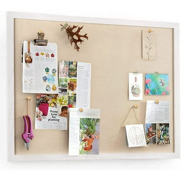 Sfugno Large Bulletin Board 23x18 inch with Linen Wood Boards Wall Decor Hanging Pin Wood Framed Display Bulletin Cork Photo Picture Board Light for Room School Office,White