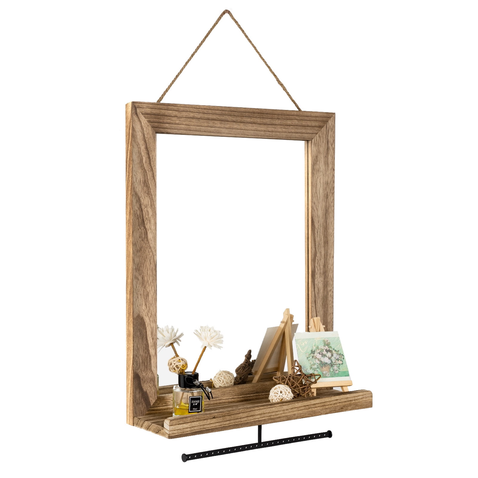 Sfugno Wall Mirror with Shelf, 20 x 16 inch Wall Mirror Hanging for Bathroom, Vanity, Bedroom, Entryway, Living Room(Rustic Brown)
