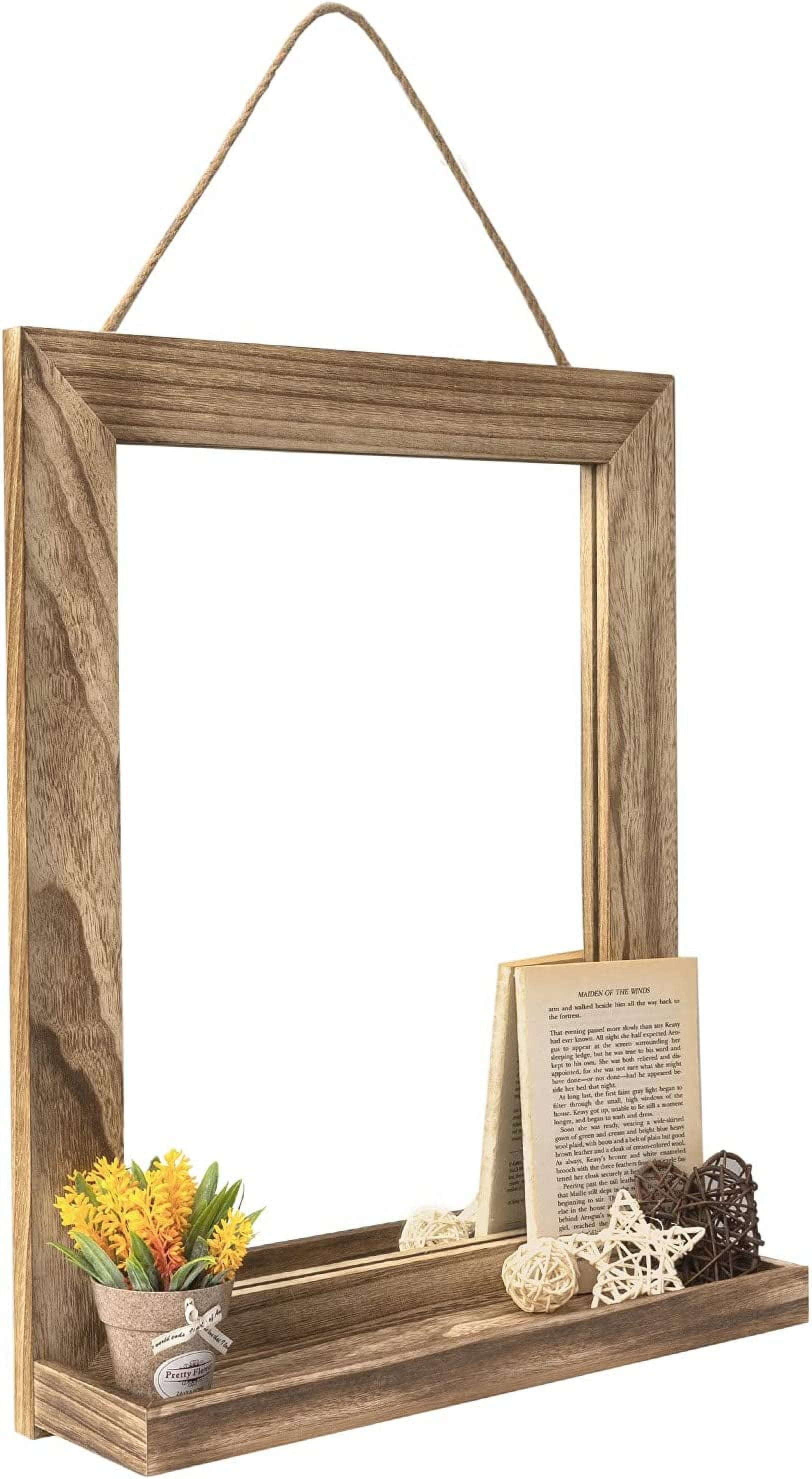 Sfugno Wall Mirror with Shelf, 20 x 16 inch Wall Mirror Hanging for  Bathroom, Vanity, Bedroom, Entryway, Living Room(Rustic Brown), image size:1624x2958