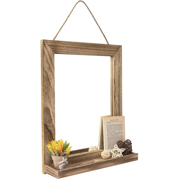 Sfugno Wall Mirror with Shelf, 20 x 16 inch Wall Mirror Hanging for Bathroom, Vanity, Bedroom, Entryway, Living Room(Rustic Brown)