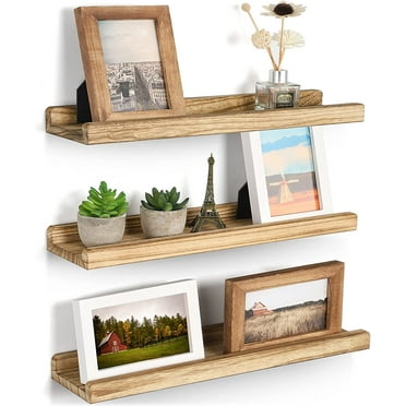 Sfugno Wall Shelves with Ledge Wood Picture Shelf Rustic Floating Shelves Set of 3 for Storage and Display,Rustic Brown