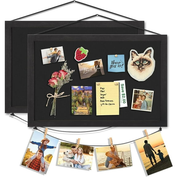 Sfugno Wood Board Bulletin Board, 16 "x11 " Gray Linen Cork Boards for Walls with White FramePin Board Vision Board for Home Kitchen School Office Decor,2-Pack