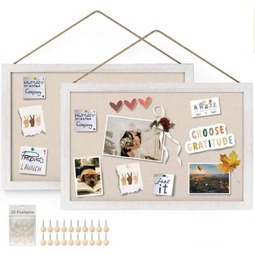 Sfugno Wood Bulletin Boards, 2-Pack Linen Wall Bulletin Board, Decorative Hanging Pin Board, Frame Cork Board Light Bulletin Boards for Home Kitchen Office