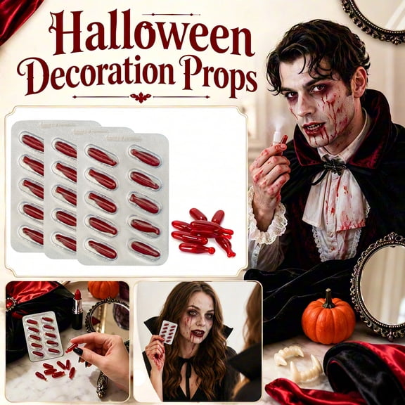Sfx Makeup and Halloween Prop, Blood Gel Pills, Prank Prop, Halloween Accessory, Horror Makeup, 1 Piece 2Ml Gel Capsule, 4.5X3 Inch Blister Pack, for Theatrical Makeup, Stage