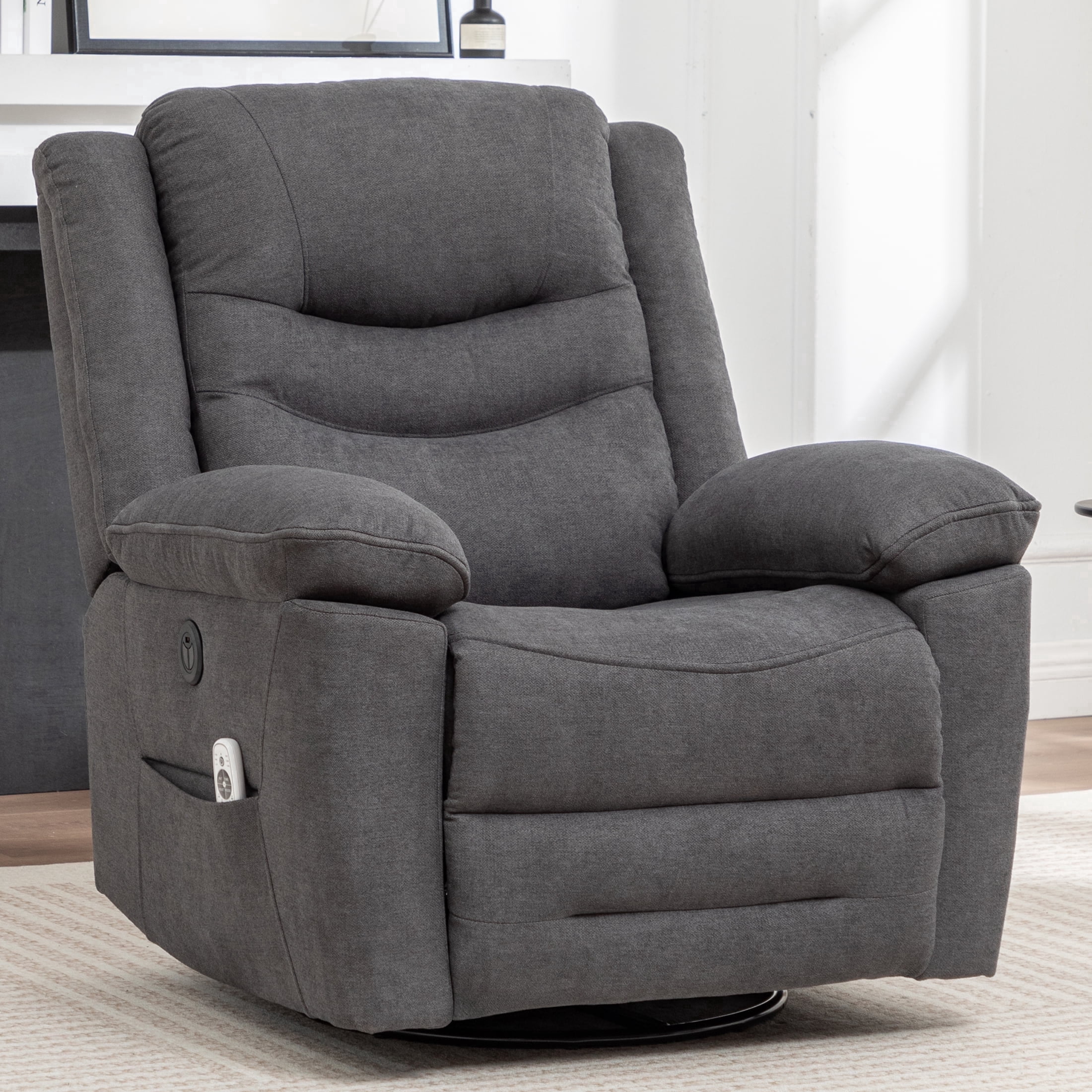 Sfxingyou Large Power Swivel Rocker Recliner with Massage and Heat, USB Port,Overstuffed Electric Rocking Chairs Living Room(Mocha)