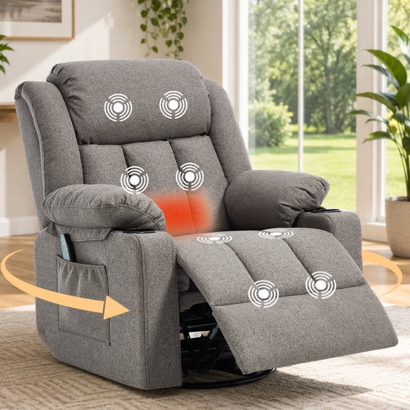 Sfxingyou Rocking Recliner Chair for Adults, Overstuffed Fabric Solid Print Living Room Reclining Sofa Chair with Massage and Heat