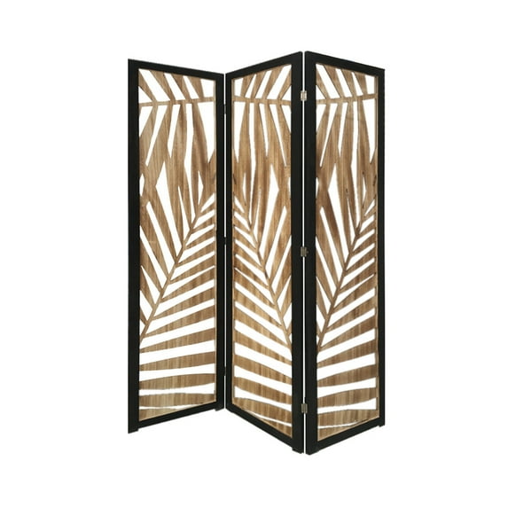Sg-363 Tropical Leaf Design 3 Panel Papete Screen Room Divider - Brown