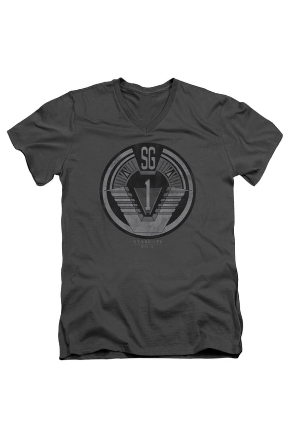 Sg1 Team Badge Adult V-Neck T-Shirt Charcoal