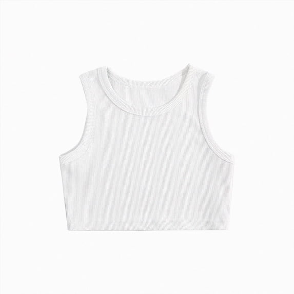 Sgkm Athletic Shirts for Girls Sports Sleeveless Top Gymnastics Solid Color Racerback Crop Top White 3-4 Years