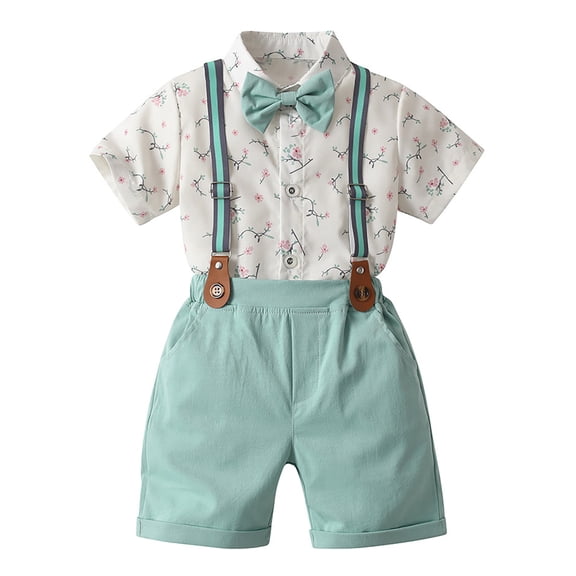 Sgkm Baby Boy Outfits Toddler Boys Clothes Children Guest Clothing Printed Shirt Suspenders Shorts Gentle Suit Festival Outfit