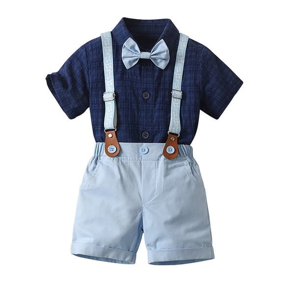 Sgkm Baby Boy Outfits Toddler Clothes for Boys Short Sleeved Suspenders Shorts Birthday Gentle Set