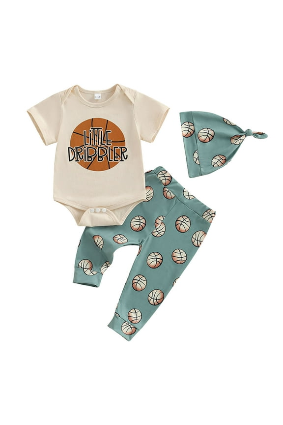 Baby Clothes Boy Newborn Boy Outfits Basketball Graphic Romper Pants Hat Toddler Game Day 3pcs Outfit