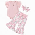 thumbnail image 1 of Sgkm Baby Girl Outfit Easter Elastic Waist Newborn Girl Outfit Ruffle Romper Flare Pants with Headband Spring Clothes Party, 1 of 6