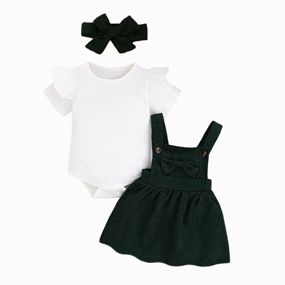 Sgkm Baby Girl Outfits Short Sleeve Cute Bow Pinafore Dress Set Soft Stretchy Comfortable Daily Wear for Infants