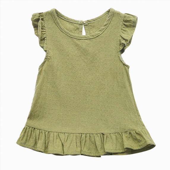 Sgkm Baby Kids Girl T Shirts with Fly Sleeve Ruffle Solid Color Cotton Top Round Neck Summer Clothes Breathable Green 12-18 Months