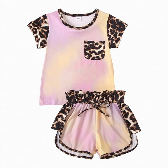 Sgkm Baby Outfits Girl Colorful Leopard Print Short Top Summer Comfy Shorts Set Cute 2 Piece Newborn Clothes