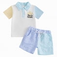 thumbnail image 1 of Sgkm Boys Easter Outfit Button Color Blocking Boys 2 Piece Outfit Shirt Pant Set with Pockets, 1 of 9
