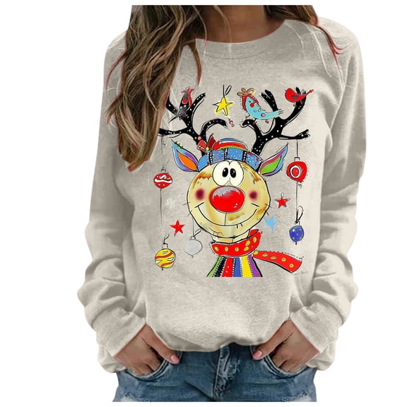 Sgkm Crewneck Sweatshirts Women Casual Long Sleeve Graphic Tee Shirts Pullover Tops for Women XL Khaki