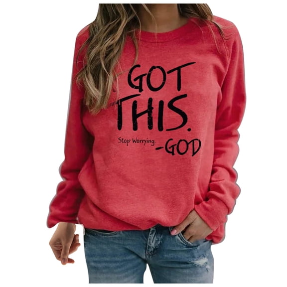 Sgkm Crewneck Sweatshirts Women Work Blouses Plus Size Fall Sweaters Sleek Letter Printed Women Clothes Red M