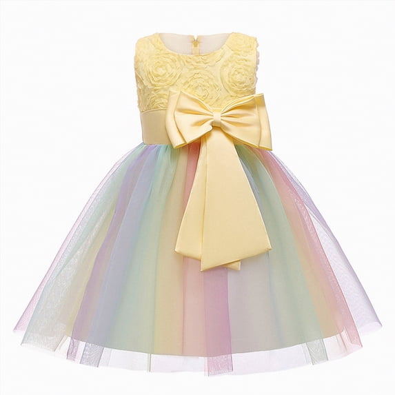 Sgkm Dresses for Girls 5-6 Floral Princess Color Gradient Baby Girl Dress Bow Birthday Party Gown