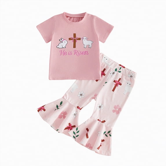 Sgkm Easter Outfit Baby Girl 2 Piece Set Easter Short Sweet Newborn Girl Clothes Top Bell Bottoms Sets