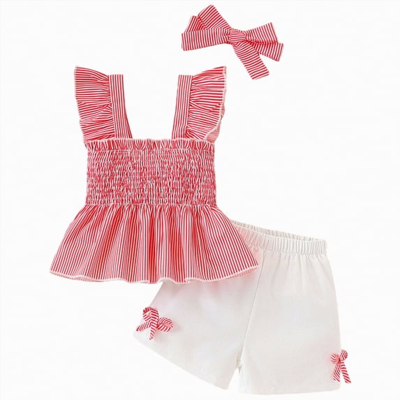 Sgkm First Birthday Outfit Girl Smocked Ruffle Tank Top Elastic Waist Shorts Matching Headband Cute Vacation 3 Piece Set for Baby Girl