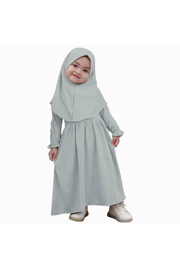 Girls Abaya Set with Hijab Solid Color Clothing for Girls Summer Everyday Wear Comfortable Loose Fit