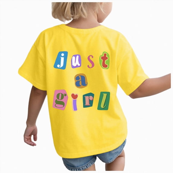 Sgkm Girls Graphic Tops Short Sleeved Print Cute Comfortable Top Plus Size Summer Clothes Yellow 5-6 Years