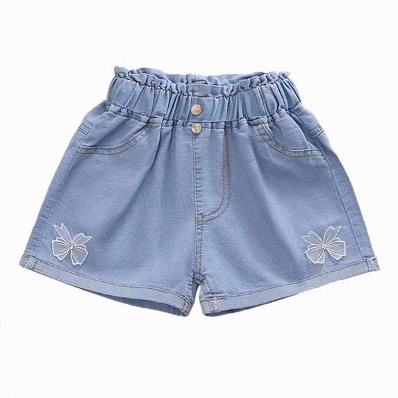 Sgkm Girls Jeans Baby Loose Bow Graphic Toddler Girl Shorts with Elastic Waistband Slim Fit Outside Wear