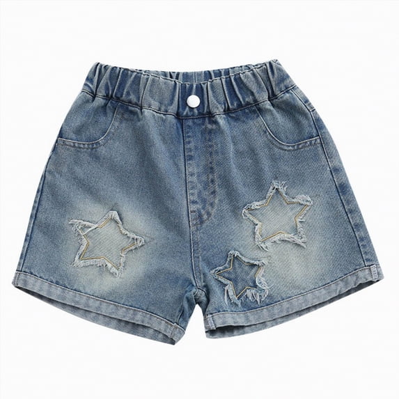 Sgkm Girls Jeans a Line High Waisted Girls Denim Shorts with Star Patch Teen Girl Clothes